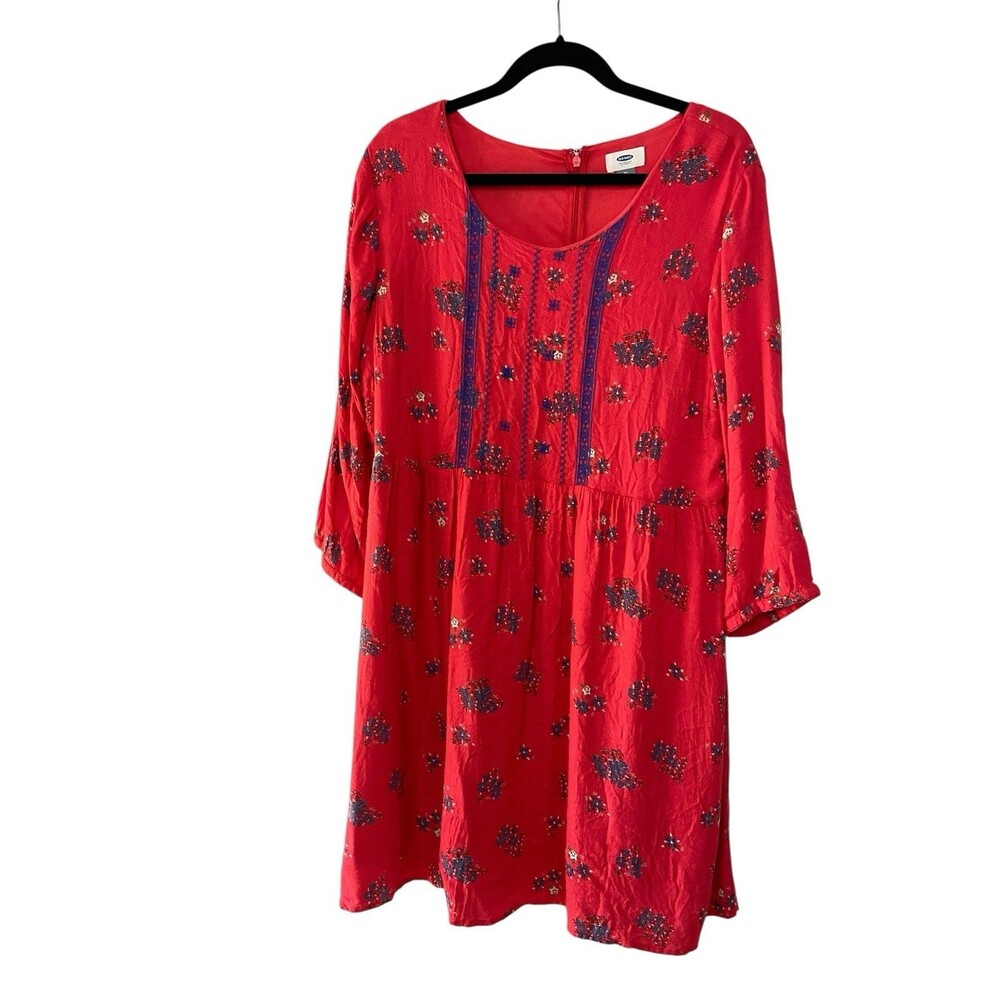 Old Navy Women Boho Floral Dress Size XL Red Peasant Festival Artisan Embroidery - Picture 10 of 13